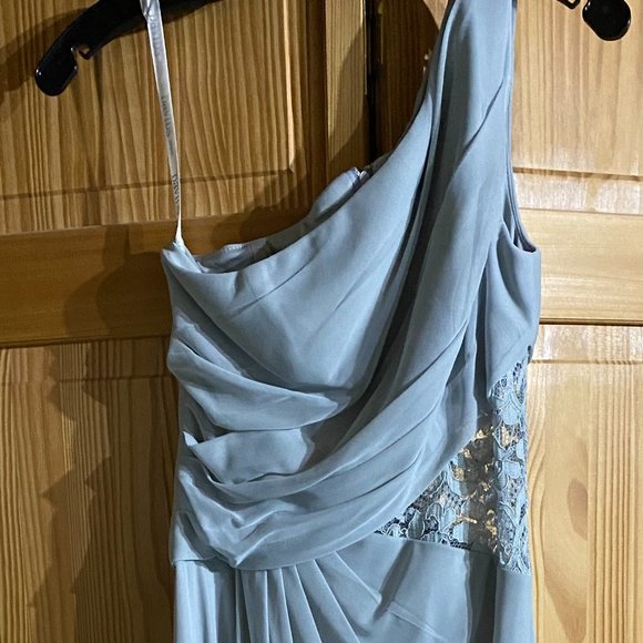 David's Bridal One-Shoulder Dress with Lace Insert - Picture 1 of 4